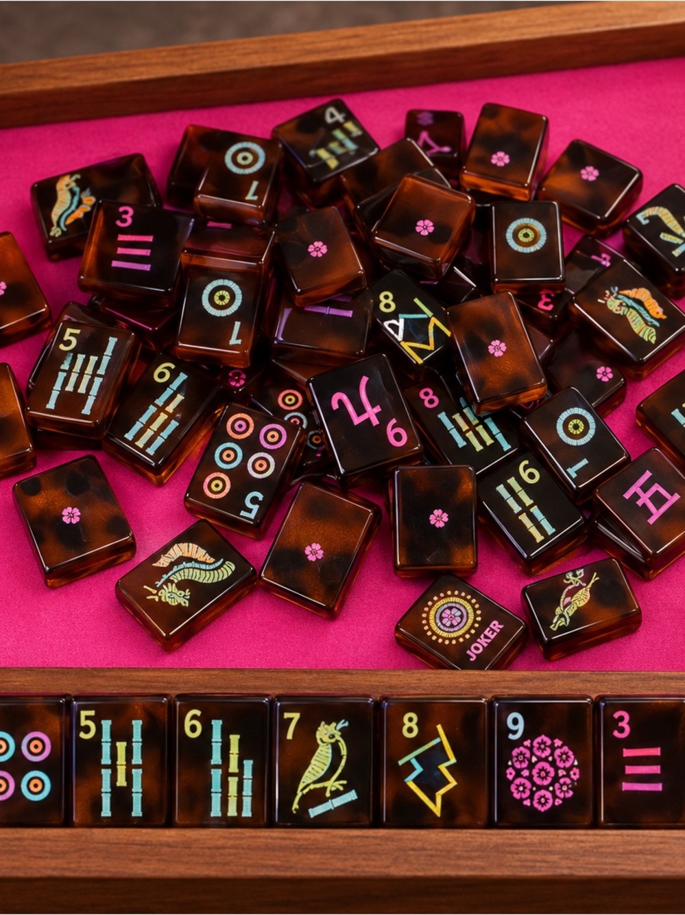 NIB! American mahjong 160 Tiles Engraved tortoise shell joy series